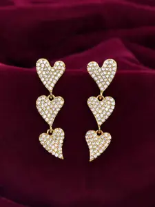 Voylla Trendy Heart Gold-Plated American Diamond Brass Drop Earrings