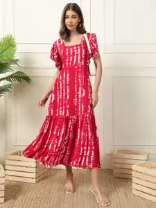 DEEBACO Women Tie and Dye Dyed Fit & Flare Midi Dress