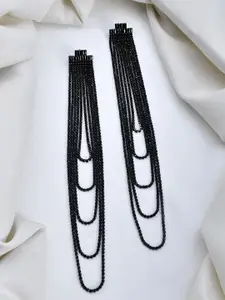 Voylla Timeless Sparkle Rhodium-Plated Rhinestone Brass Quirky Drop Earrings