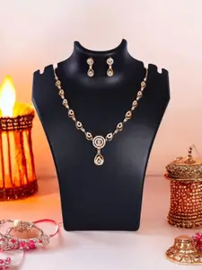 Nilu's Collection 18k Rose Gold Plated American Diamond Pendent Necklace & Earrings Set