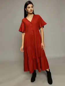 The Roadster Lifestyle Co. Women V - Neck Short Sleeve Maxi Dress