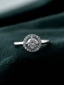 Voylla Rhodium-Plated AD Studded Valentine's Day Dreamy Glow Solitaire Finger Ring