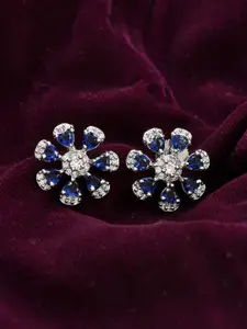 Voylla Royal Romance Rhodium-Plated Floral Shaped American Diamond Brass Studs
