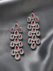 Voylla Royal Romance Rhodium-Plated Brass Teardrop Shaped Drop Earrings