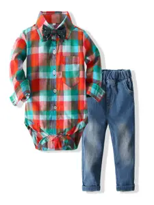 StyleCast x Revolte Boys Checked Pure Cotton Shirt With Trousers