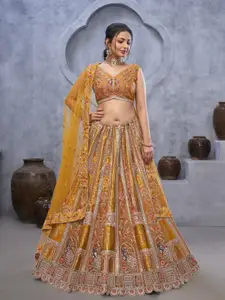 ODETTE Embellished Sequinned Semi-Stitched Lehenga & Unstitched Blouse With Dupatta