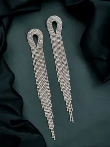 Voylla Timeless Sparkle Gold-Plated Rhinestone Brass Quirky Drop Earrings