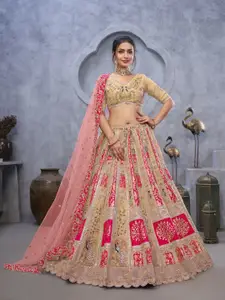 ODETTE Embellished Zardozi Semi-Stitched Lehenga & Unstitched Blouse With Dupatta