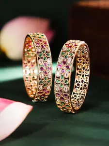Priyaasi Set Of 2 Gold Plated Crystal -Studded Bangles