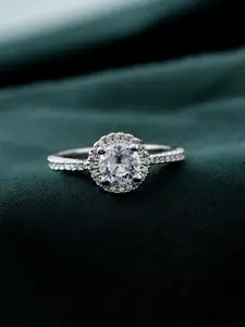 Voylla Rhodium-Plated AD-Stone Studded  Valentine's Day Eternal Spark Solitaire Ring