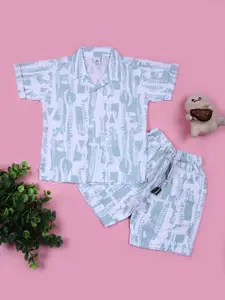 V-Mart Boys Printed Short Sleeves Pure Cotton Shirt With Shorts