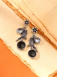 Yellow Chimes Silver-Plated Monalisa Studded Contemporary Afghani Style Drop Earrings