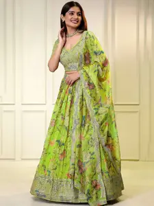 Fusionic Printed Sequinned Organza Ready to Wear Lehenga & Blouse With Dupatta