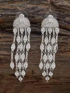 Kushal's Fashion Jewellery Rhodium Plated Zircon Studded Classic Drop Earrings