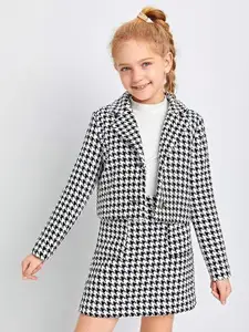 Catty Girls Checked Lapel Collar Jacket With Skirt