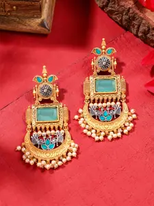 Yellow Chimes Gold Plated Stone Studded & Beaded Contemporary Chandbalis