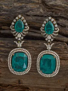 Kushal's Fashion Jewellery Victorian-Plated Zircn Studded Geometric Drop Earrings