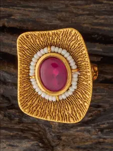 Kushal's Fashion Jewellery Gold-Plated Stone Studded Antique Finger Ring