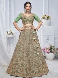 ODETTE Embroidered Sequinned Semi-Stitched Lehenga & Unstitched Blouse With Dupatta