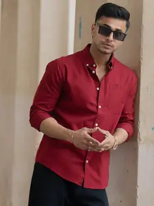 Powerlook Button-Down Collar Pure Cotton Casual Shirt