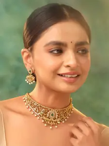 Yellow Chimes Ethnic Gold Plated AD Studded Choker Necklace Set