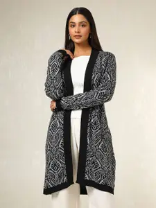 Soch Black Self Design Acrylic Longline Open Front Shrug