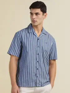 Allen Solly Men Cuban Collar Vertical Striped Cotton Casual Shirt