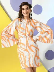 DressBerry Print Flared Sleeve Bodycon Mini Dress