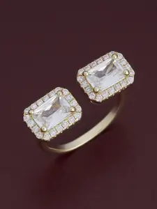 Kushal's Fashion Jewellery Sterling Silver Gold-Plated CZ Studded Adjustable Finger Ring