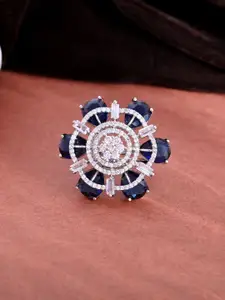 Silvermerc Designs Silver-Plated American Diamond-Studded Halo Finger Ring