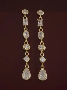 Kushal's Fashion Jewellery 92.5 Sterling Silver Gold-Plated Teardrop Shaped Drop Earrings