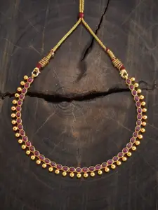 Kushal's Fashion Jewellery Embellished Bridal Gold-Plated Temple Necklace