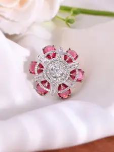 Silvermerc Designs Silver-Plated American Diamond-Studded Flower Finger Ring