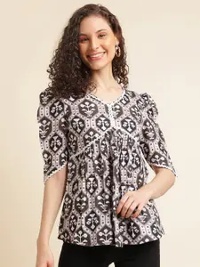 DressBerry V-Neck Printed Pleated Empire Top