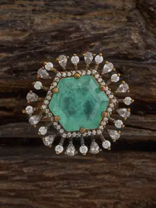 Kushal's Fashion Jewellery Embellished Bridal Gold-Plated Cubic Zircon Studded Maang Tikka