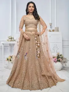 ODETTE Embroidered Sequinned Net Semi-Stitched Lehenga & Unstitched Blouse With Dupatta