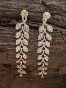 Kushal's Fashion Jewellery Gold Plated Zircon Embellished Bridal Leaf Shaped Drop Earrings