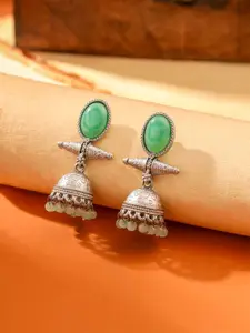 Yellow Chimes Silver Plated AD Studded Contemporary Jhumkas Earrings