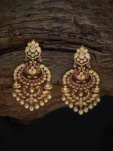 Kushal's Fashion Jewellery Embellished BridalVictorian Ruby & Kundan Crescent Earrings