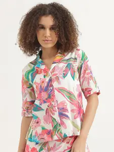 United Colors of Benetton Women Floral Printed Cotton Boxy Fit Casual Shirt