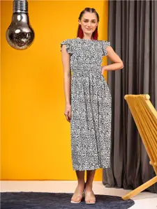 Kotty Animal Printed Crepe Fit & Flare Midi Dress