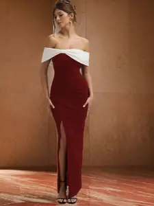 CLAFOUTIS Off-Shoulder Crepe Maxi Dress