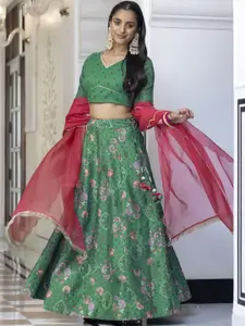 KALINI Printed Sequinned V-Neck Ready to Wear Lehenga & Blouse With Dupatta