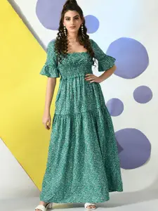 DressBerry Floral Print Puff Sleeve Fit & Flare Maxi Dress