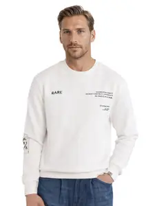 RARE RABBIT Men Cotton Typography Printed Pullover Sweatshirt