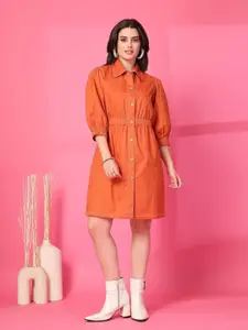 plusS Women Puff Sleeves Shirt Dress