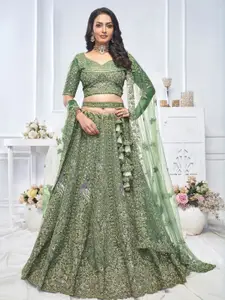ODETTE Embroidered Net Semi-Stitched Lehenga & Unstitched Blouse With Dupatta