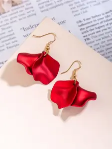 Yellow Chimes Gold Plated Red Rose Petals Drop Earrings