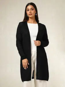 Soch Black Self Design Acrylic Longline Open Front Shrug