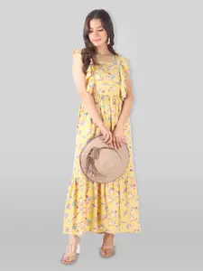 DressBerry Floral Print Off-Shoulder Flutter Sleeve Maxi Dress